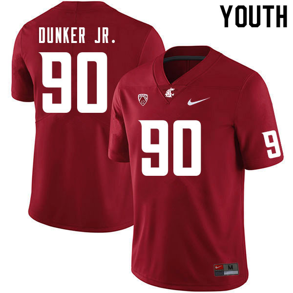 Youth #90 Lucas Dunker Jr. Washington State Cougars College Football Jerseys Sale-Crimson